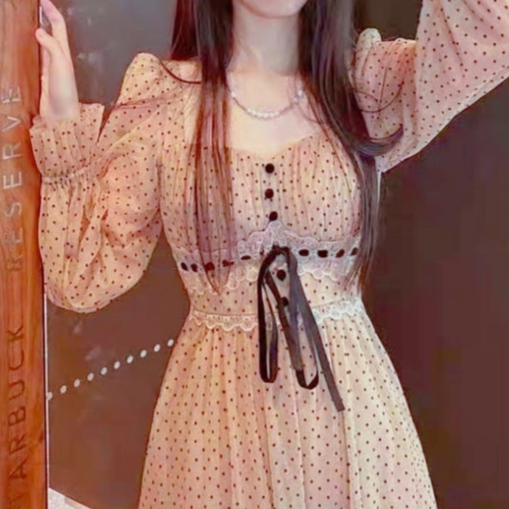 Long whimsical chiffon ribbon detail dress. Overseas brand. Stunning